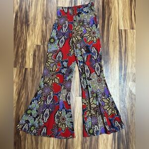 Blue Moon bell bottom pants size xs paisley print with faux leather lace up